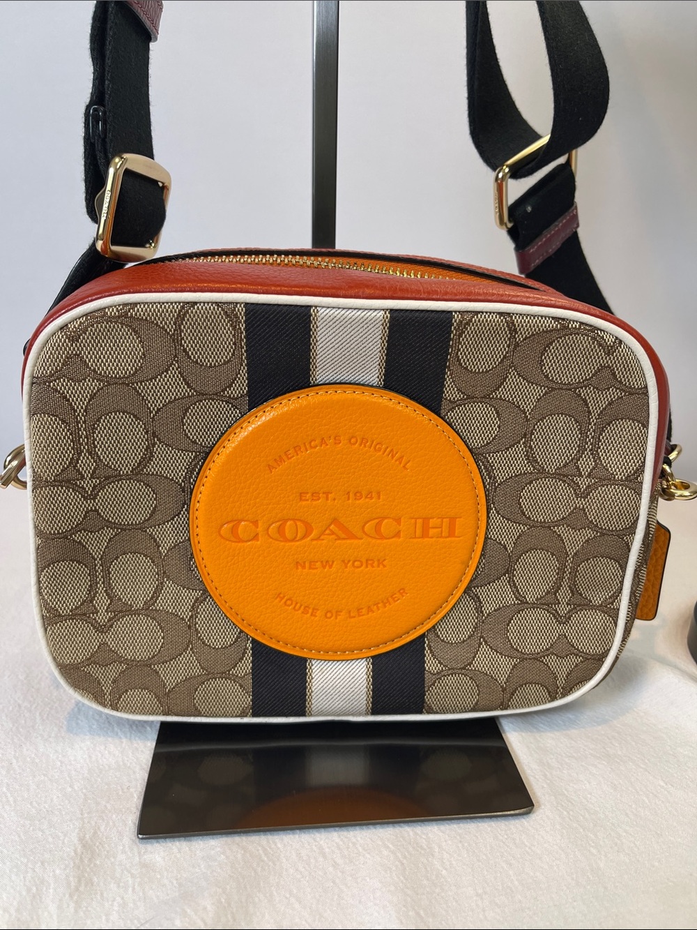 Coach D2022-1912 Dempsey Camera Bag Signature Canvas Rainbow Stripe Crossbody